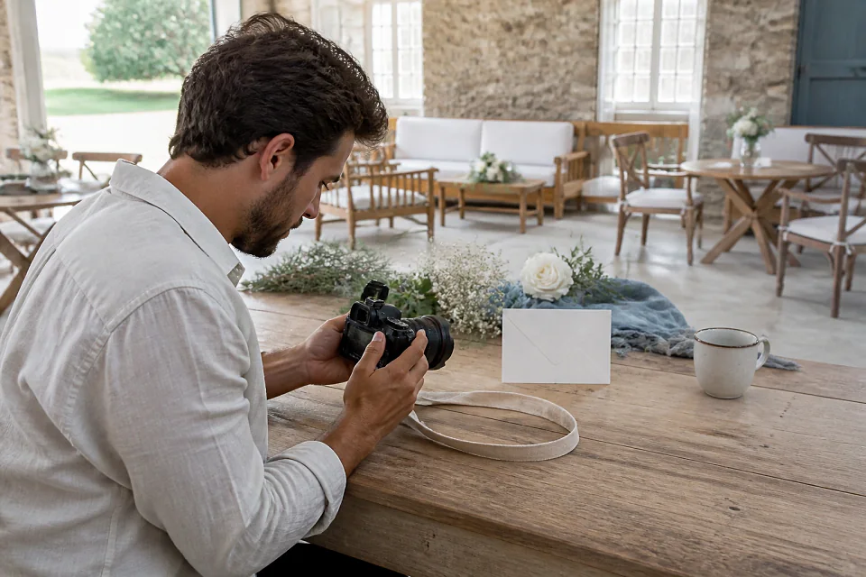 Appareil photo et accessoires de reportage de mariage — illustration générée par IA