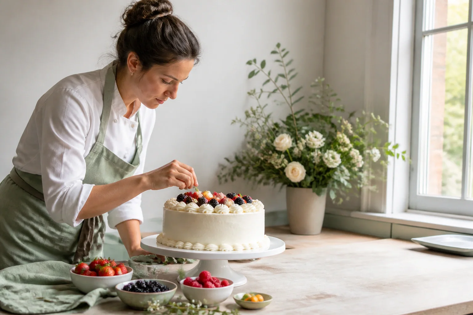 Gâteau de mariage préparé dans un atelier — illustration générée par IA