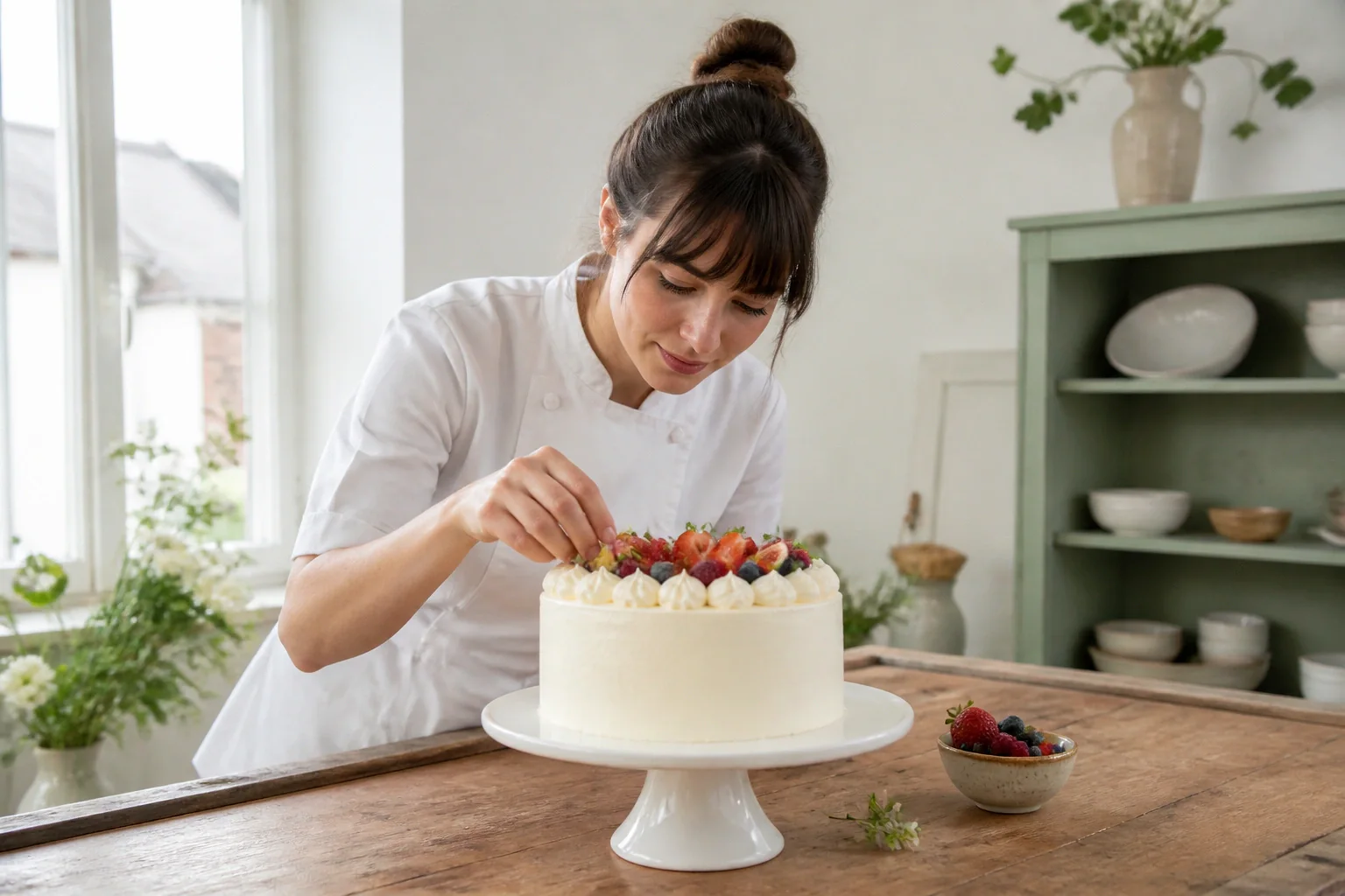 Gâteau de mariage préparé dans un atelier — illustration générée par IA