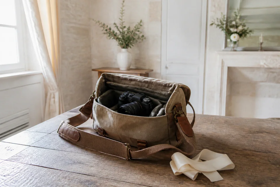 Appareil photo et accessoires de reportage de mariage — illustration générée par IA
