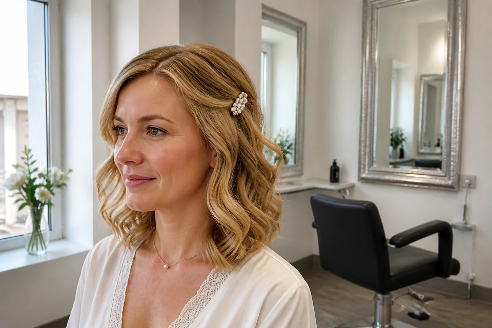 Coiffure de cérémonie vue pendant la préparation — illustration générée par IA