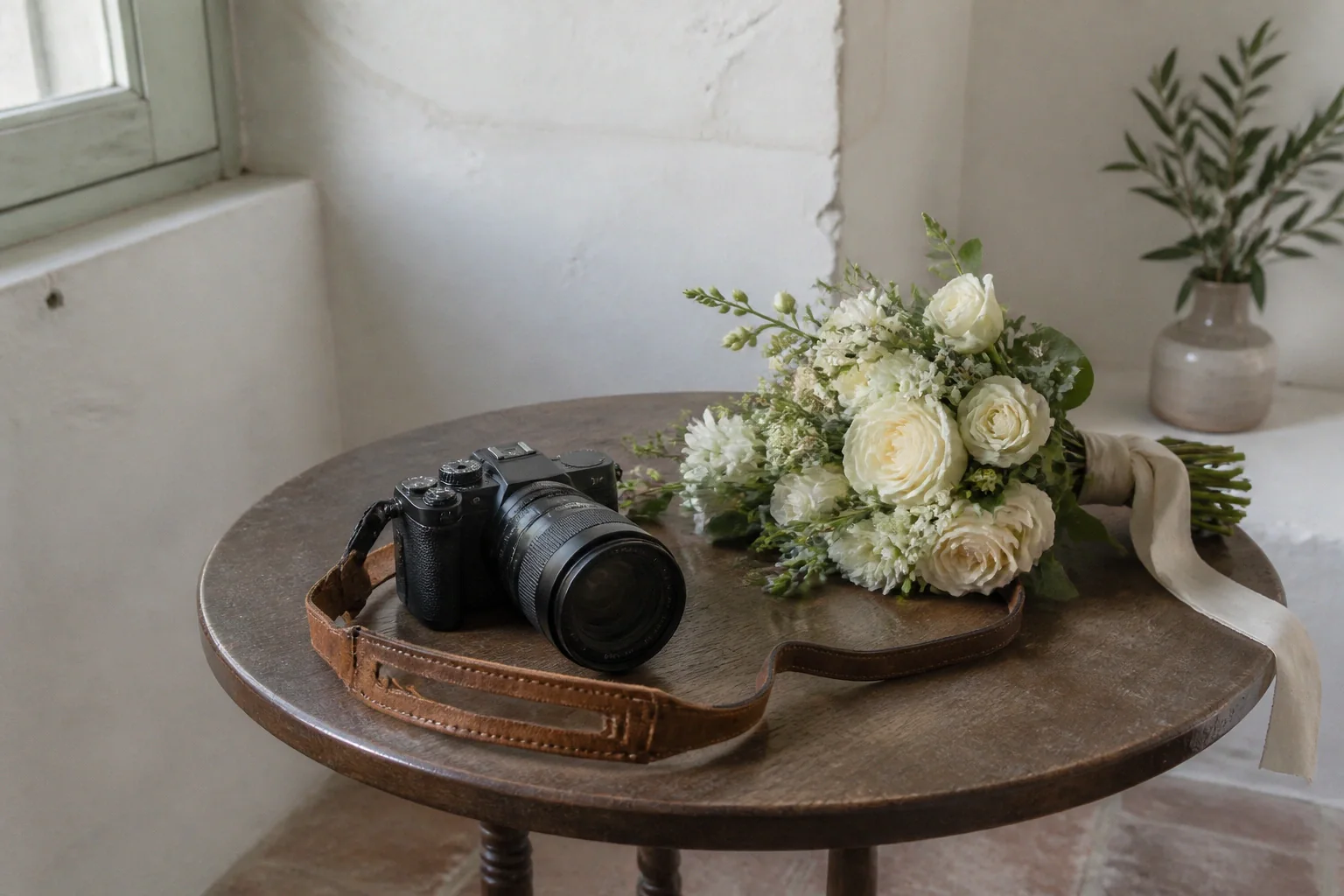Appareil photo et accessoires de reportage de mariage — illustration générée par IA