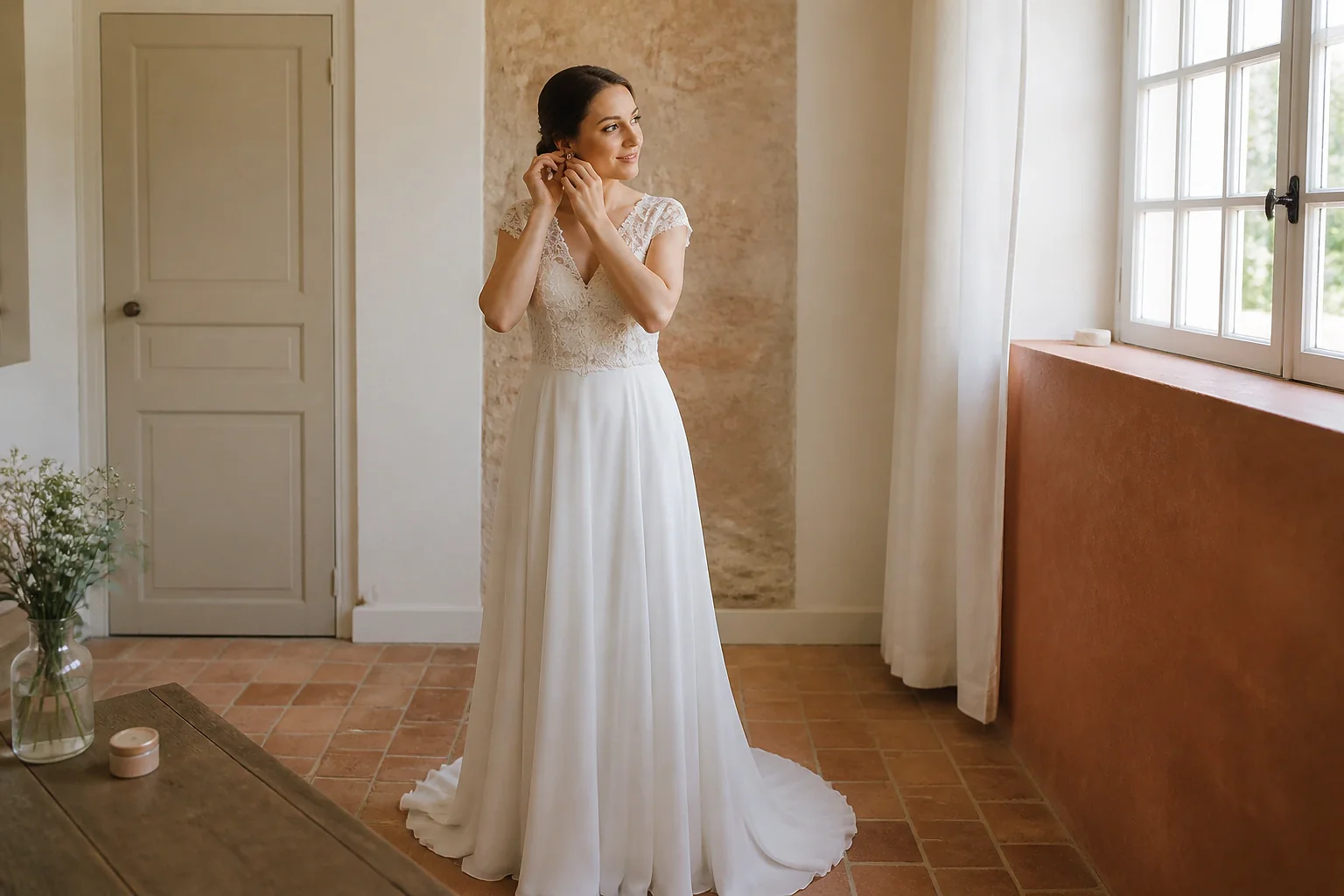 Préparation d’un maquillage de mariage — illustration générée par IA