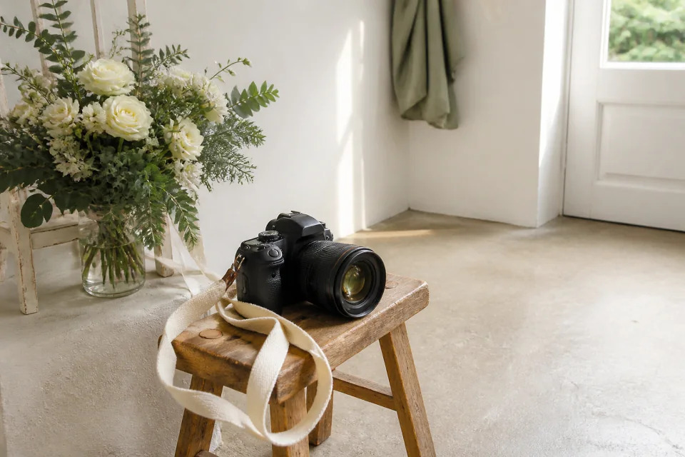 Appareil photo et accessoires de reportage de mariage — illustration générée par IA