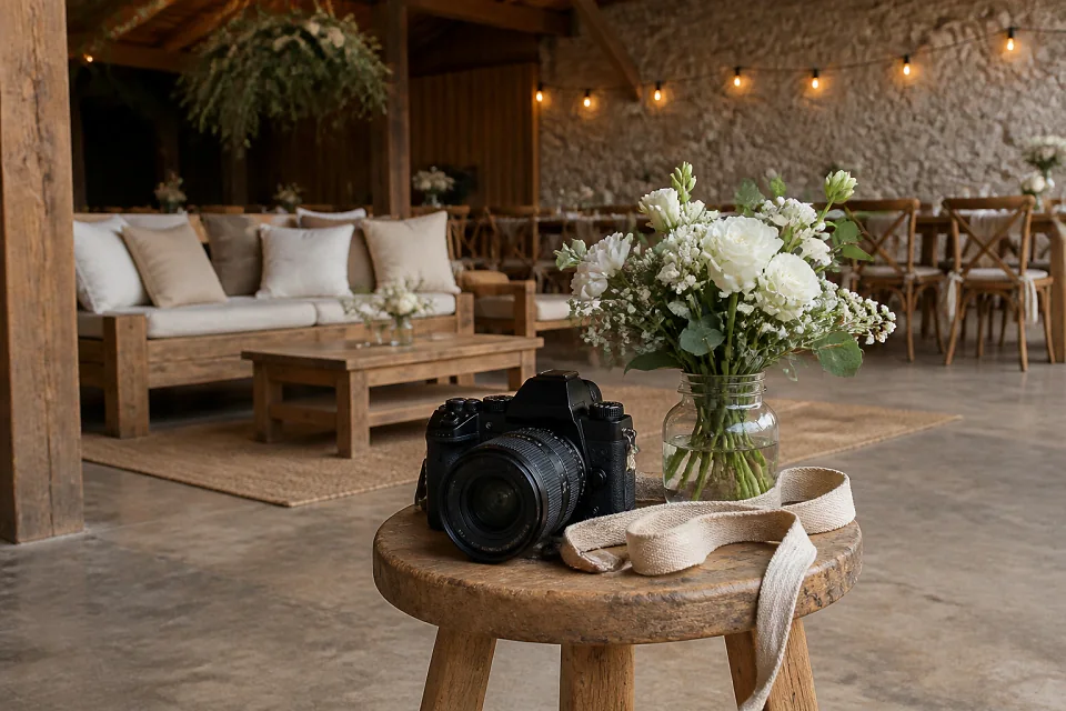 Appareil photo et accessoires de reportage de mariage — illustration générée par IA