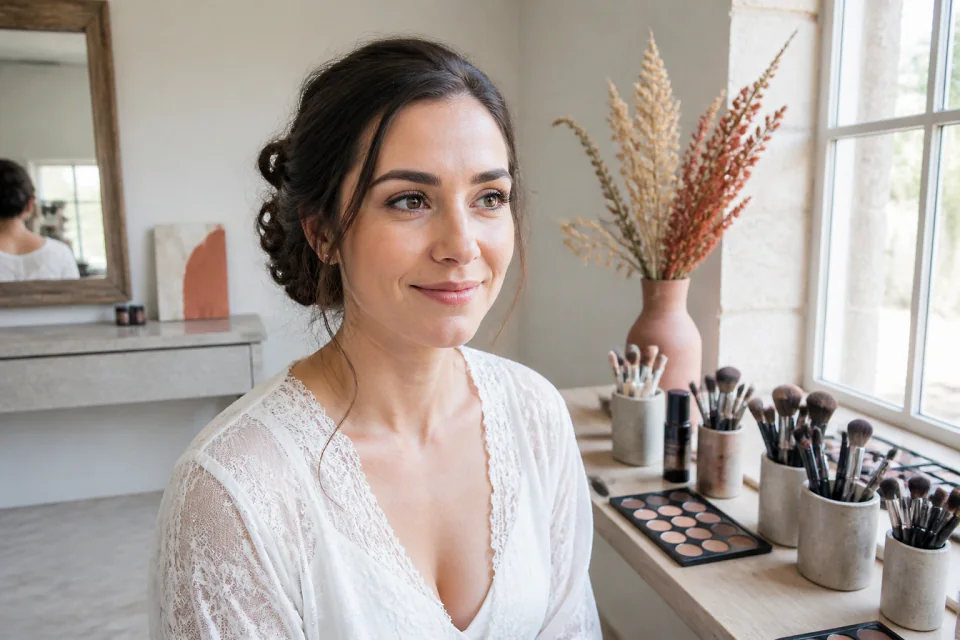Préparation d’un maquillage de mariage — illustration générée par IA