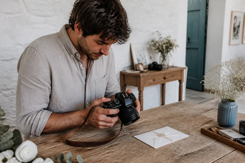 Appareil photo et accessoires de reportage de mariage — illustration générée par IA