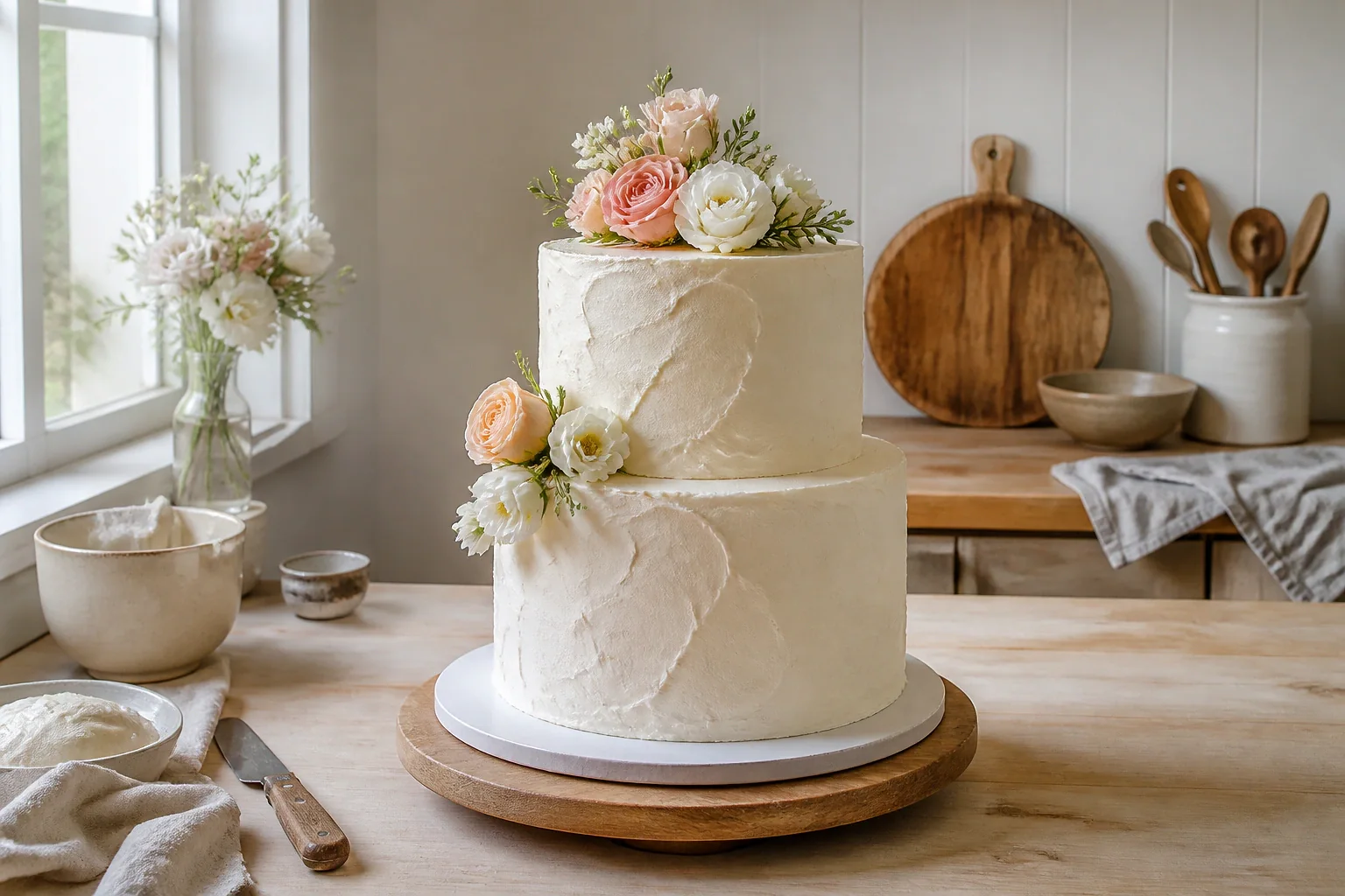 Gâteau de mariage préparé dans un atelier — illustration générée par IA