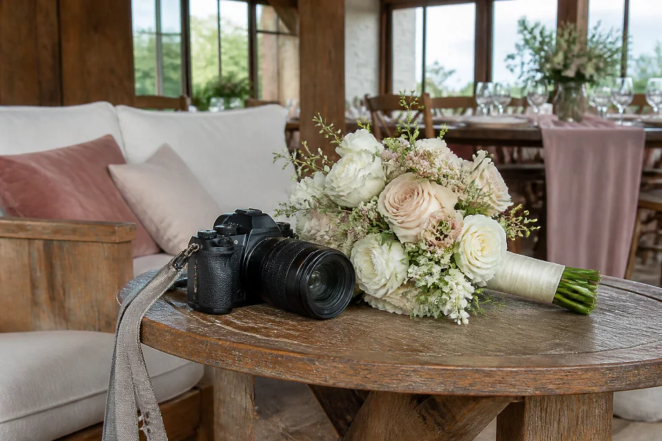 Appareil photo et accessoires de reportage de mariage — illustration générée par IA