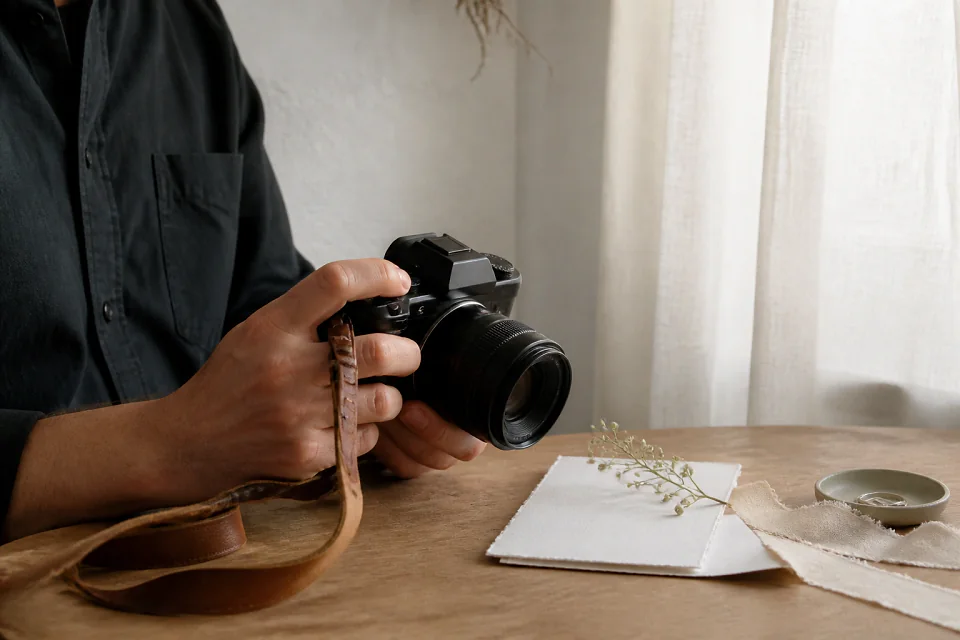 Appareil photo et accessoires de reportage de mariage — illustration générée par IA