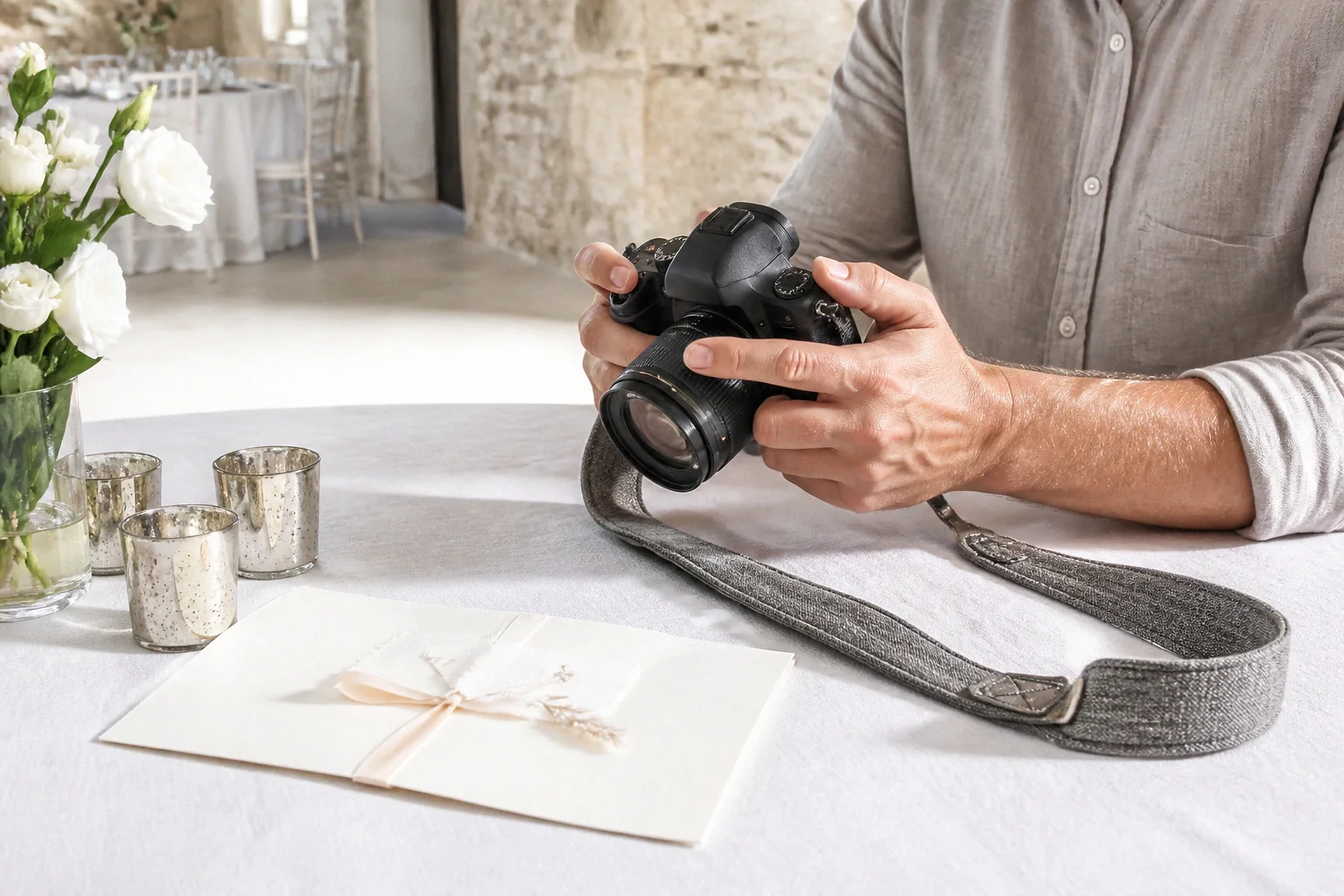 Appareil photo et accessoires de reportage de mariage — illustration générée par IA