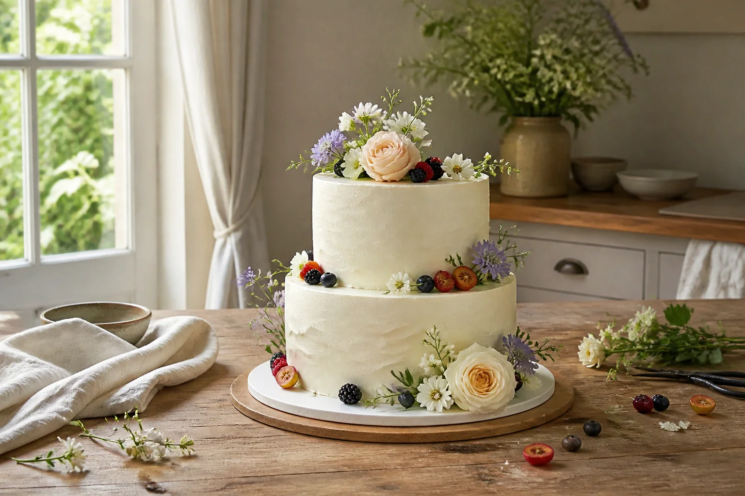 Gâteau de mariage préparé dans un atelier — illustration générée par IA