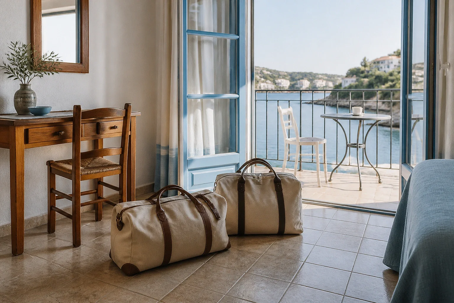 Bagages et hébergement pour un voyage de noces — illustration générée par IA