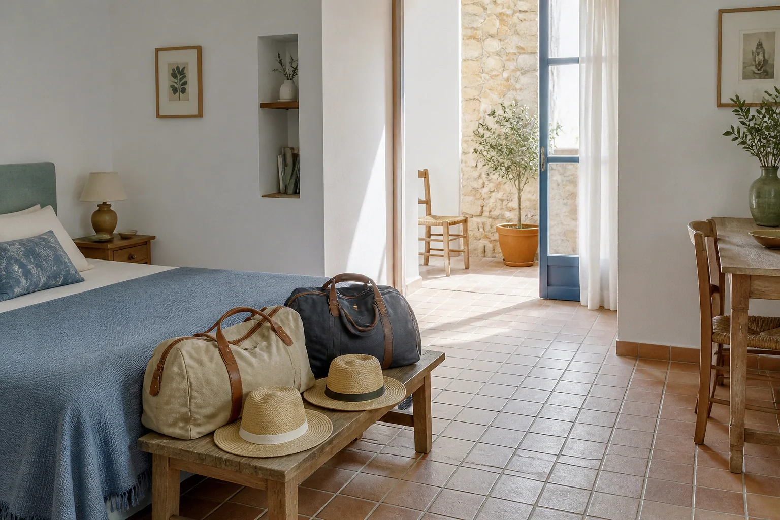 Bagages et hébergement pour un voyage de noces — illustration générée par IA