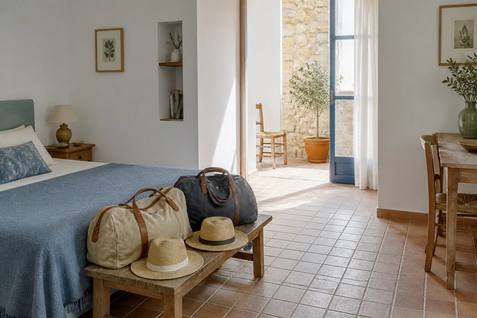 Bagages et hébergement pour un voyage de noces — illustration générée par IA