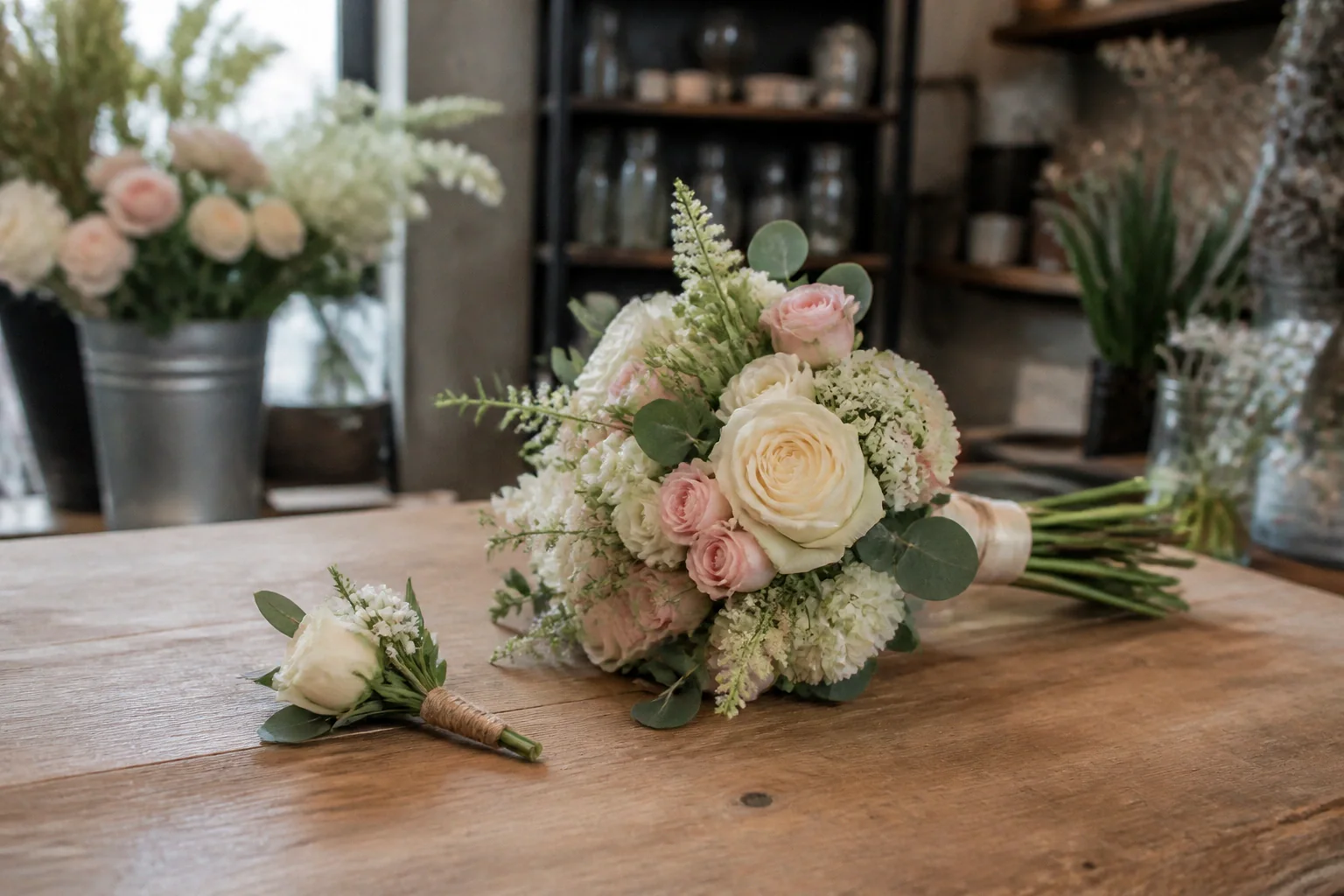 Préparation florale pour un mariage — illustration générée par IA
