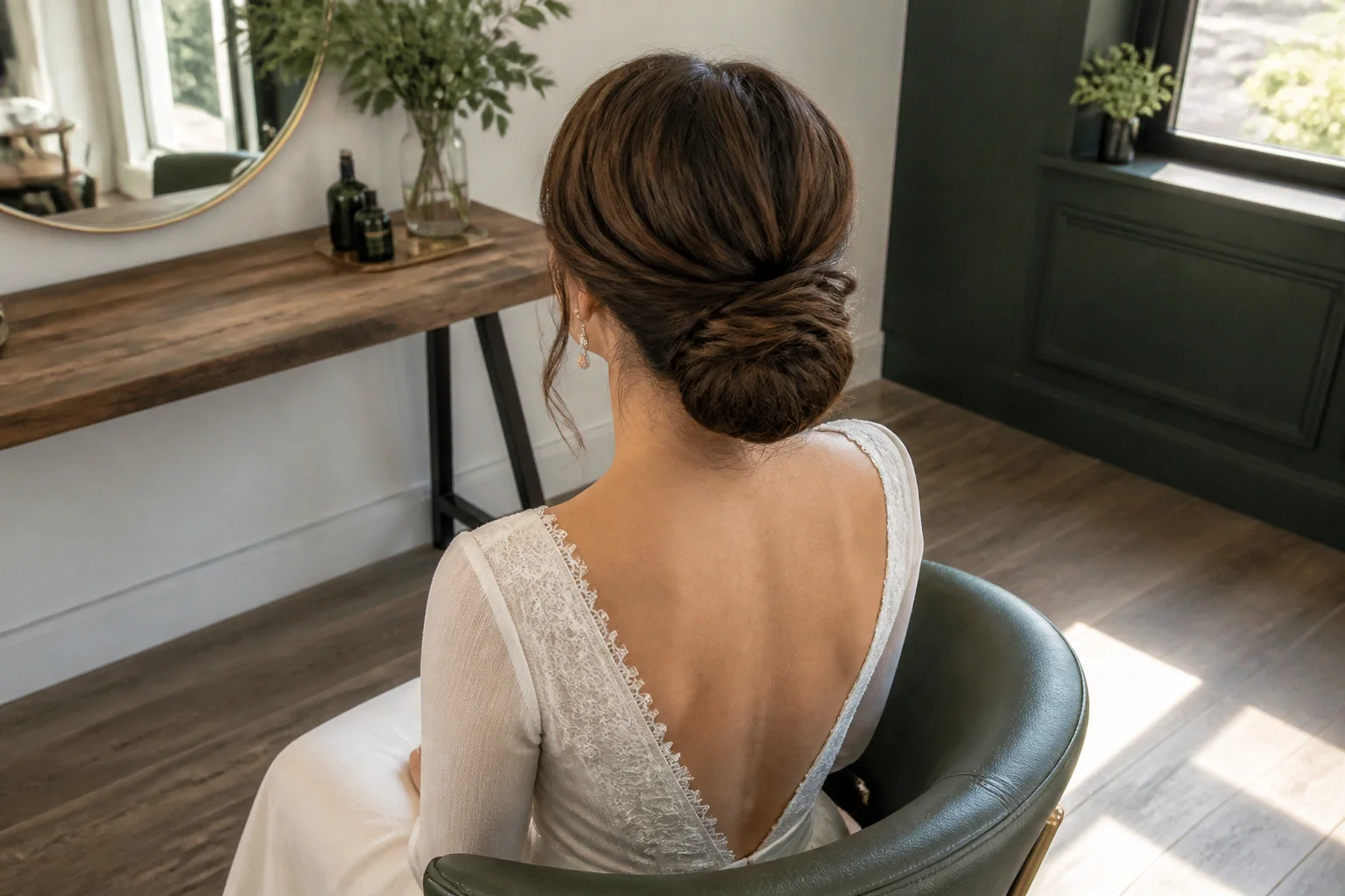 Coiffure de cérémonie vue pendant la préparation — illustration générée par IA