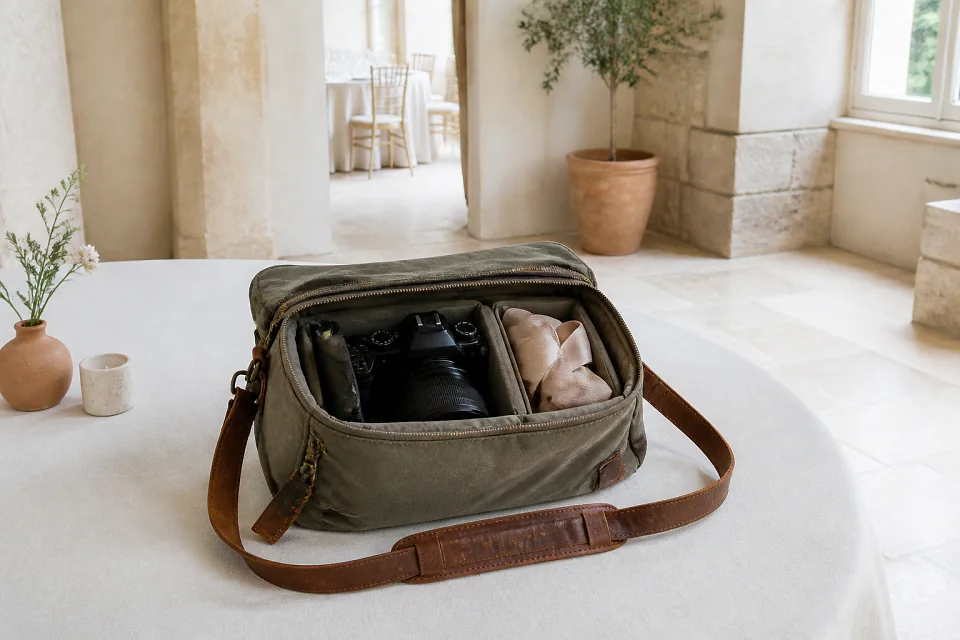 Appareil photo et accessoires de reportage de mariage — illustration générée par IA