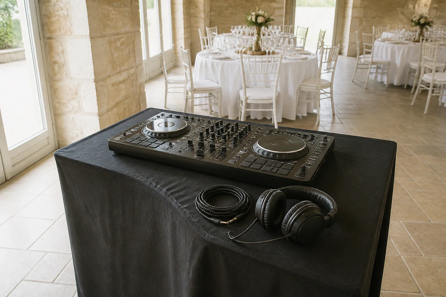 Préparation musicale d’une soirée de mariage — illustration générée par IA