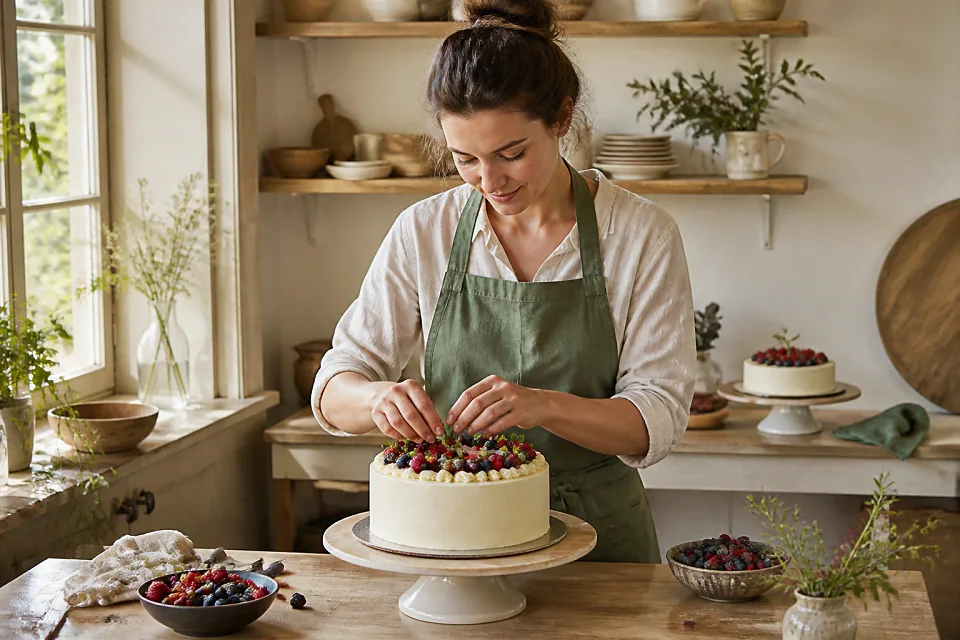 Gâteau de mariage préparé dans un atelier — illustration générée par IA