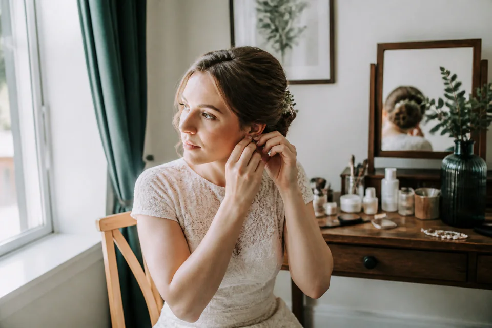 Préparation d’un maquillage de mariage — illustration générée par IA