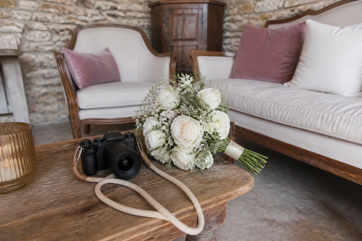 Appareil photo et accessoires de reportage de mariage — illustration générée par IA