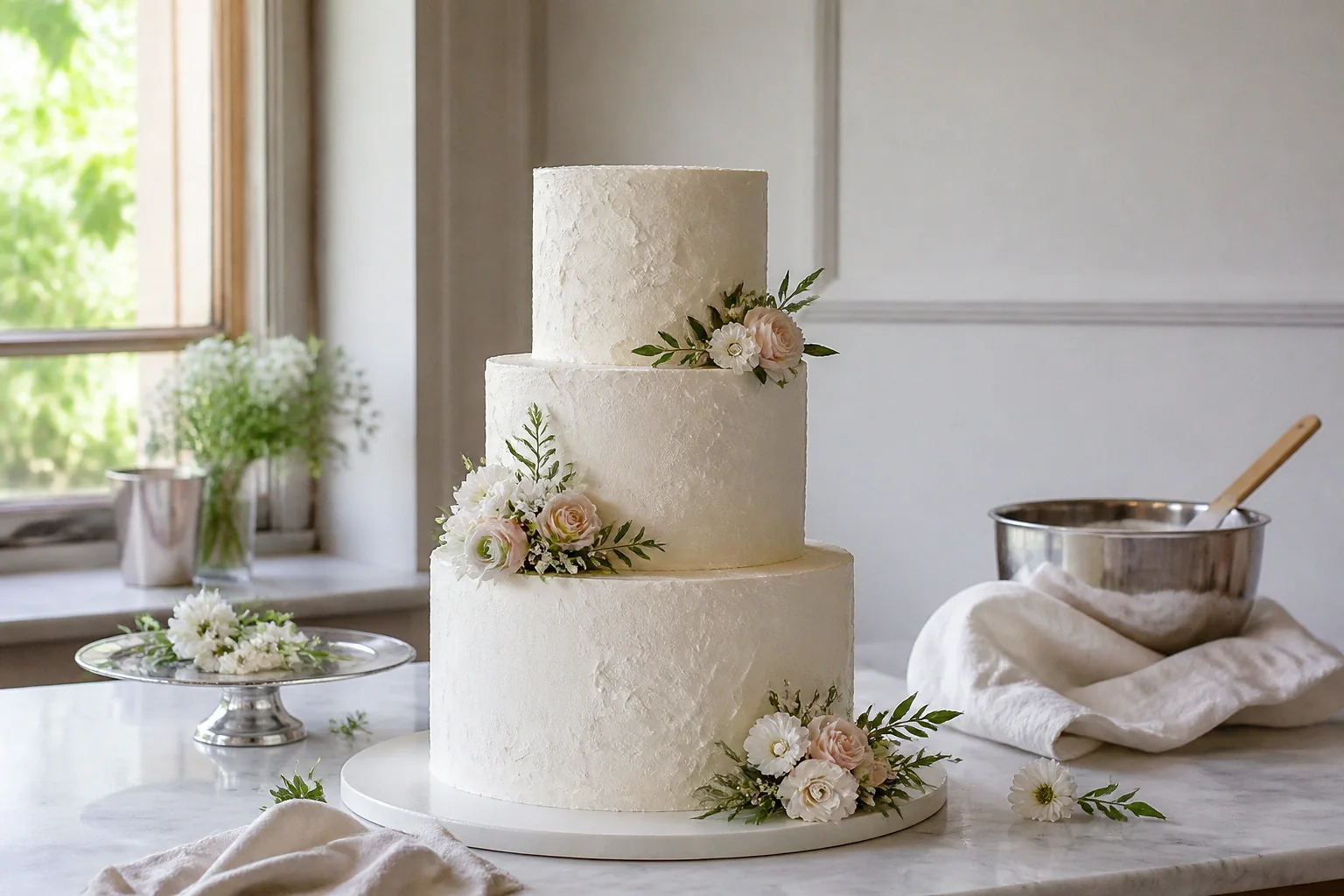 Gâteau de mariage préparé dans un atelier — illustration générée par IA