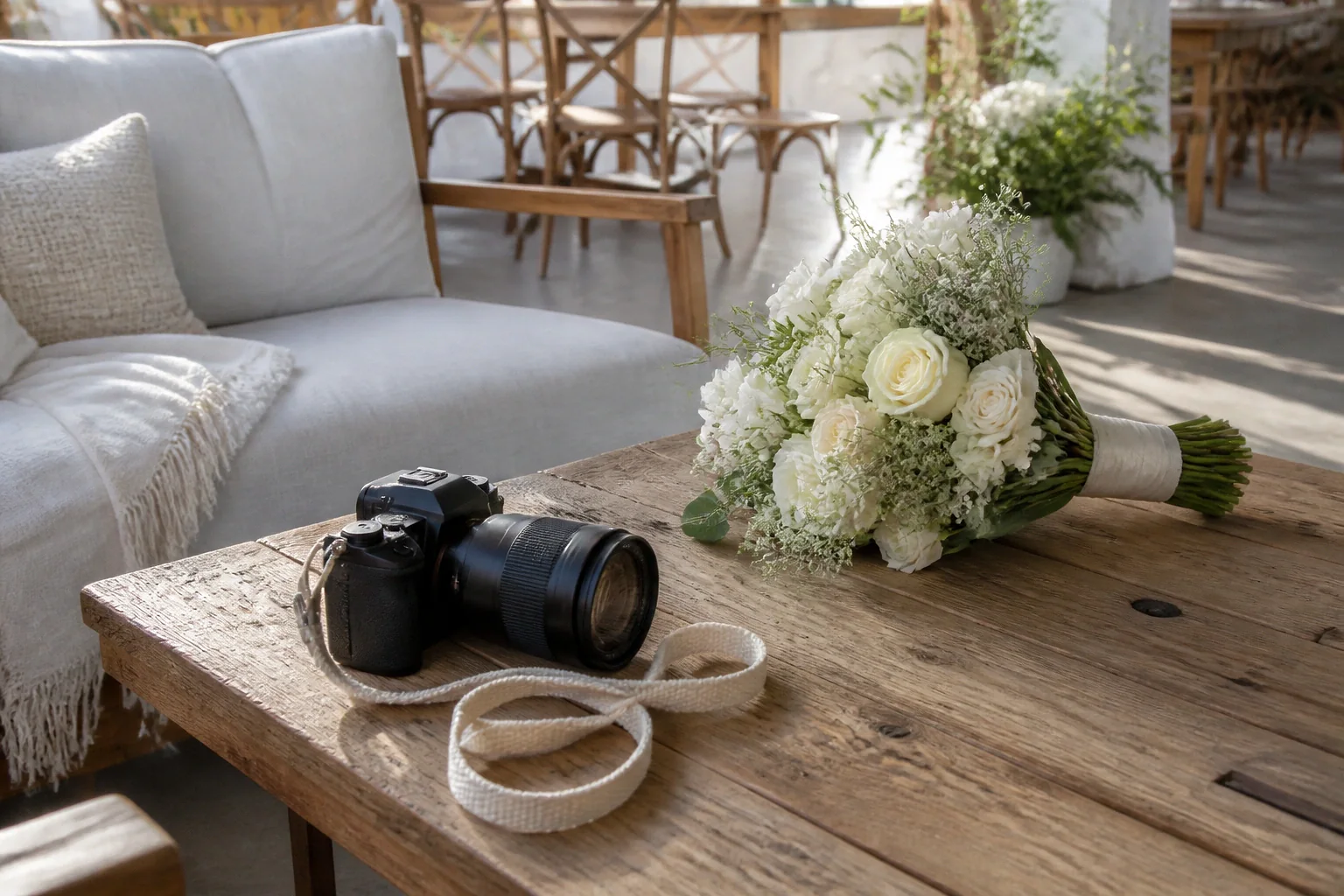 Appareil photo et accessoires de reportage de mariage — illustration générée par IA