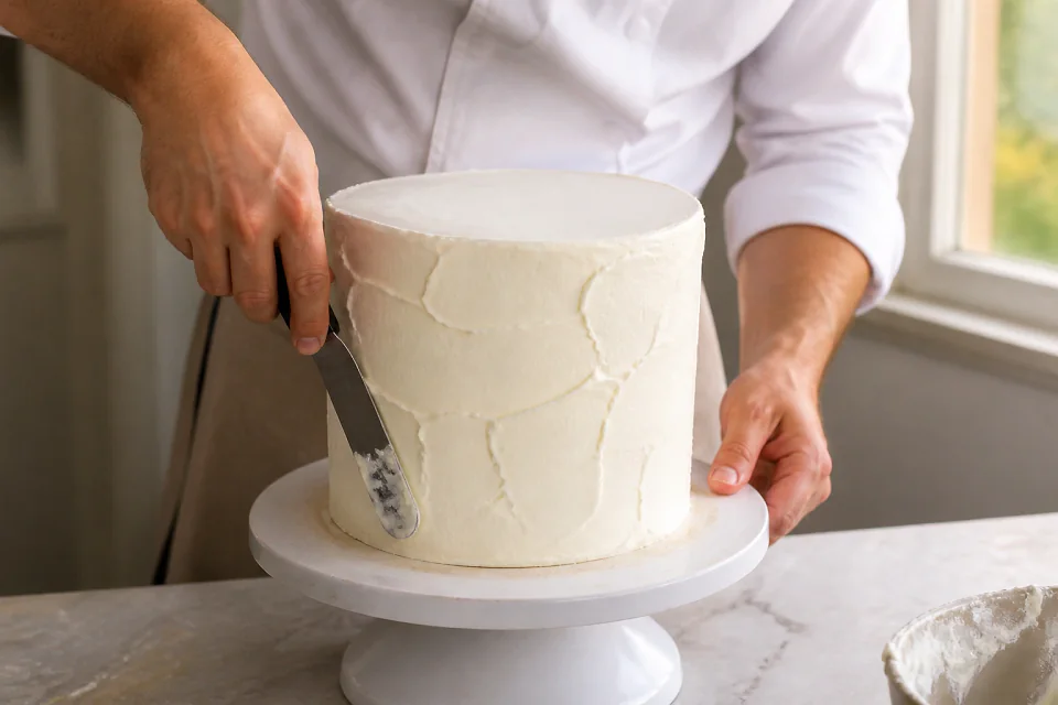 Gâteau de mariage préparé dans un atelier — illustration générée par IA