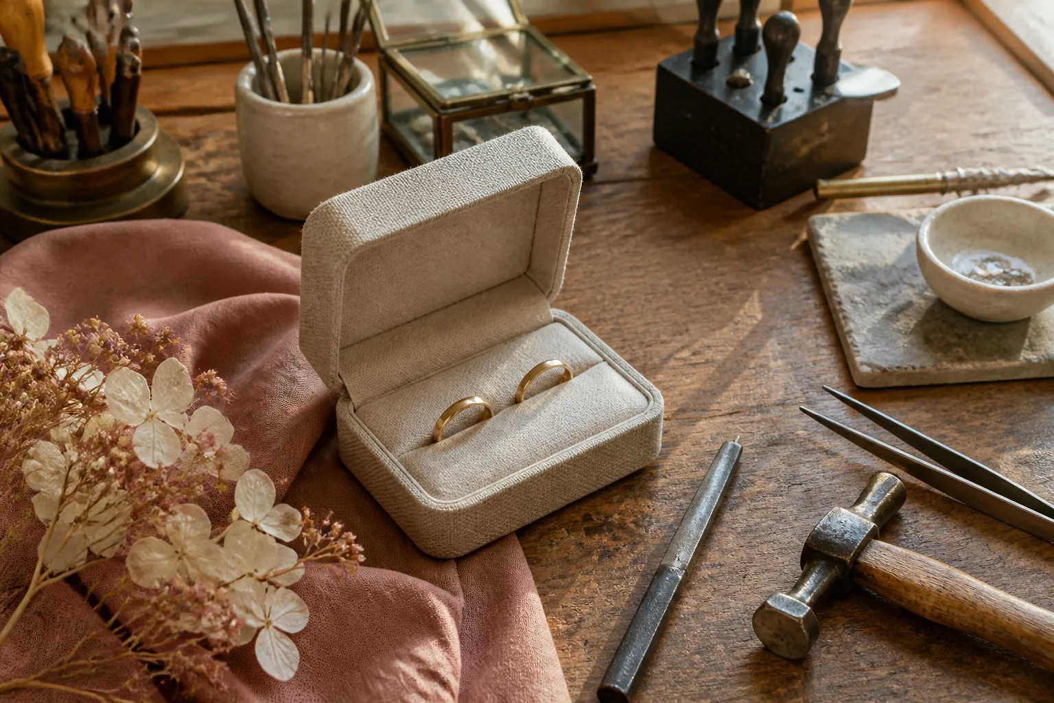 Alliances et travail de bijouterie de mariage — illustration générée par IA
