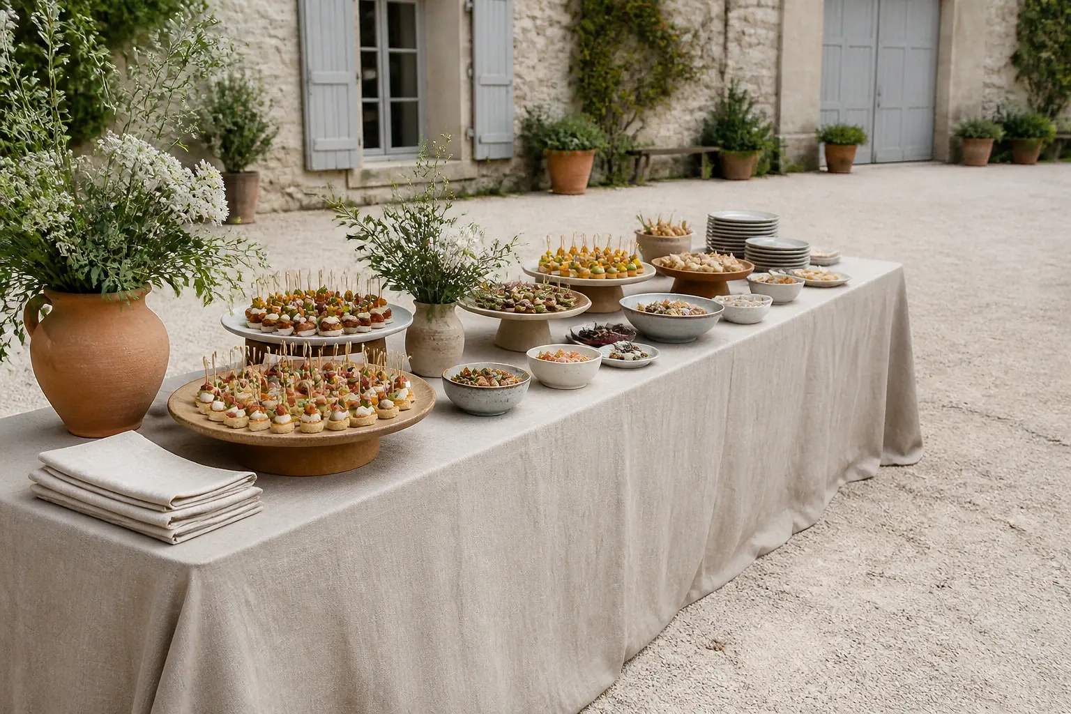 Préparations salées pour un cocktail de mariage — illustration générée par IA