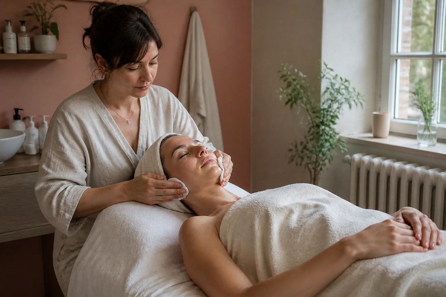 Préparation de soins esthétiques avant un mariage — illustration générée par IA