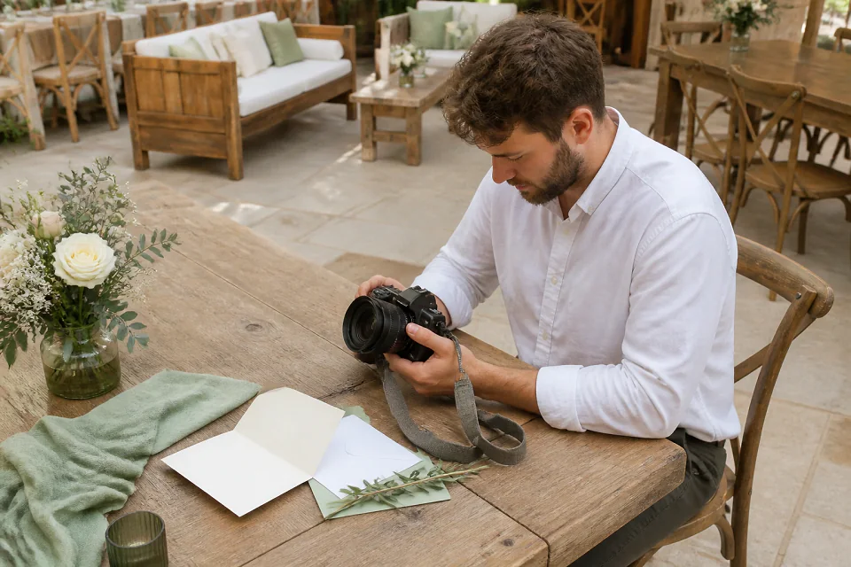 Appareil photo et accessoires de reportage de mariage — illustration générée par IA