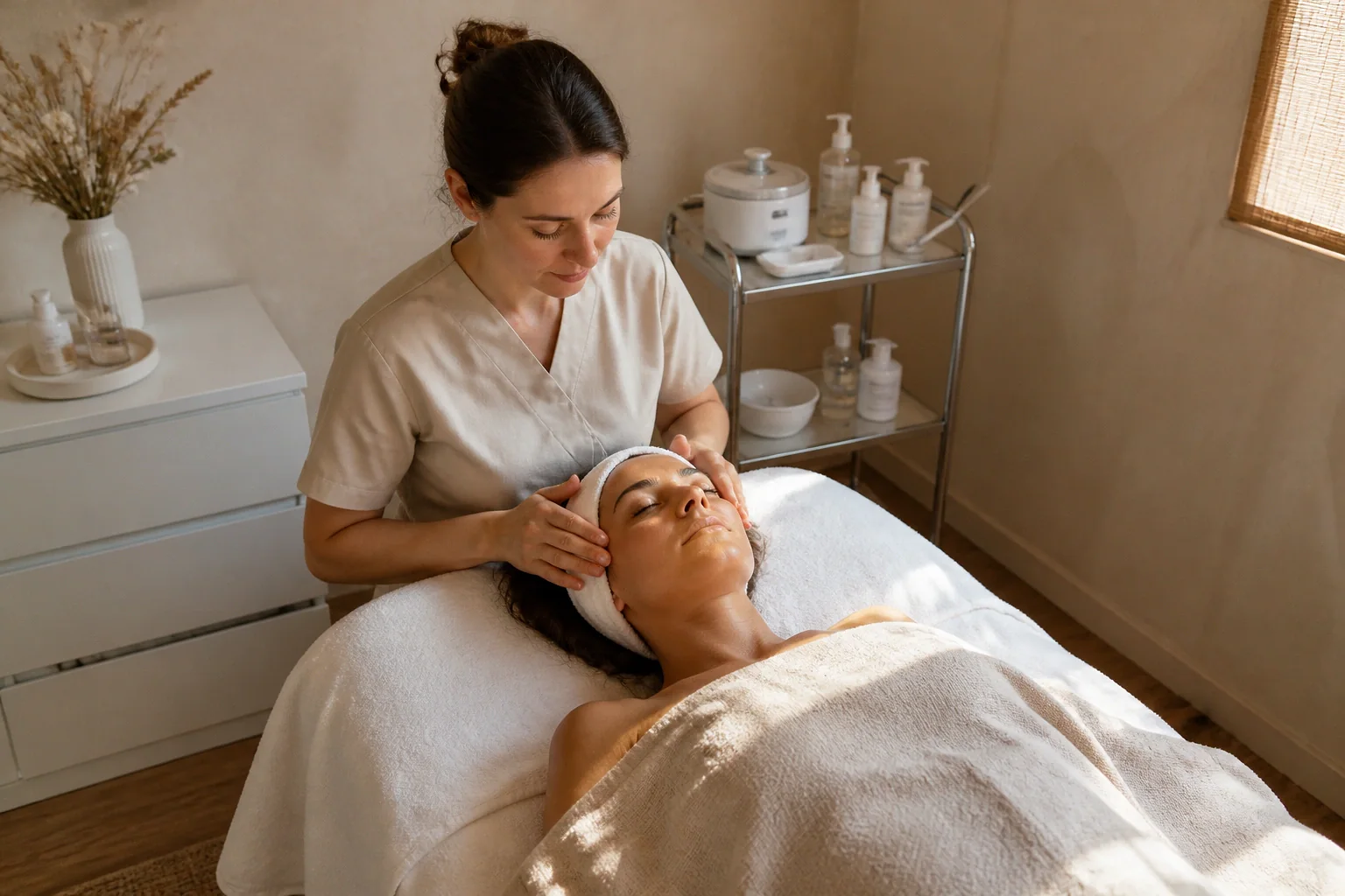 Préparation de soins esthétiques avant un mariage — illustration générée par IA