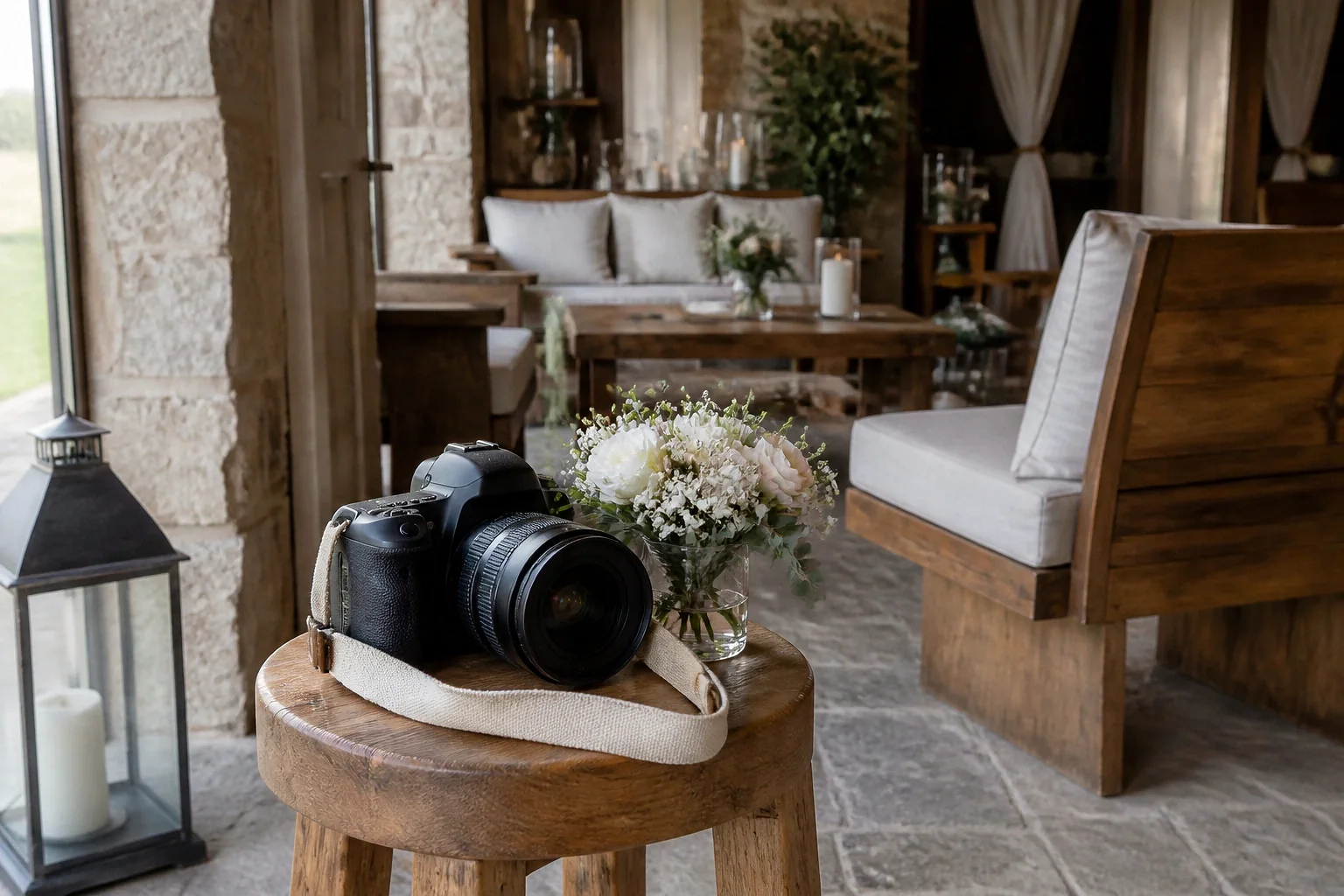 Appareil photo et accessoires de reportage de mariage — illustration générée par IA