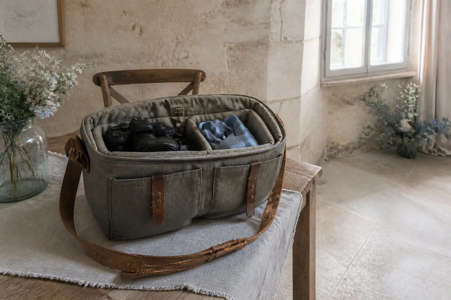 Appareil photo et accessoires de reportage de mariage — illustration générée par IA