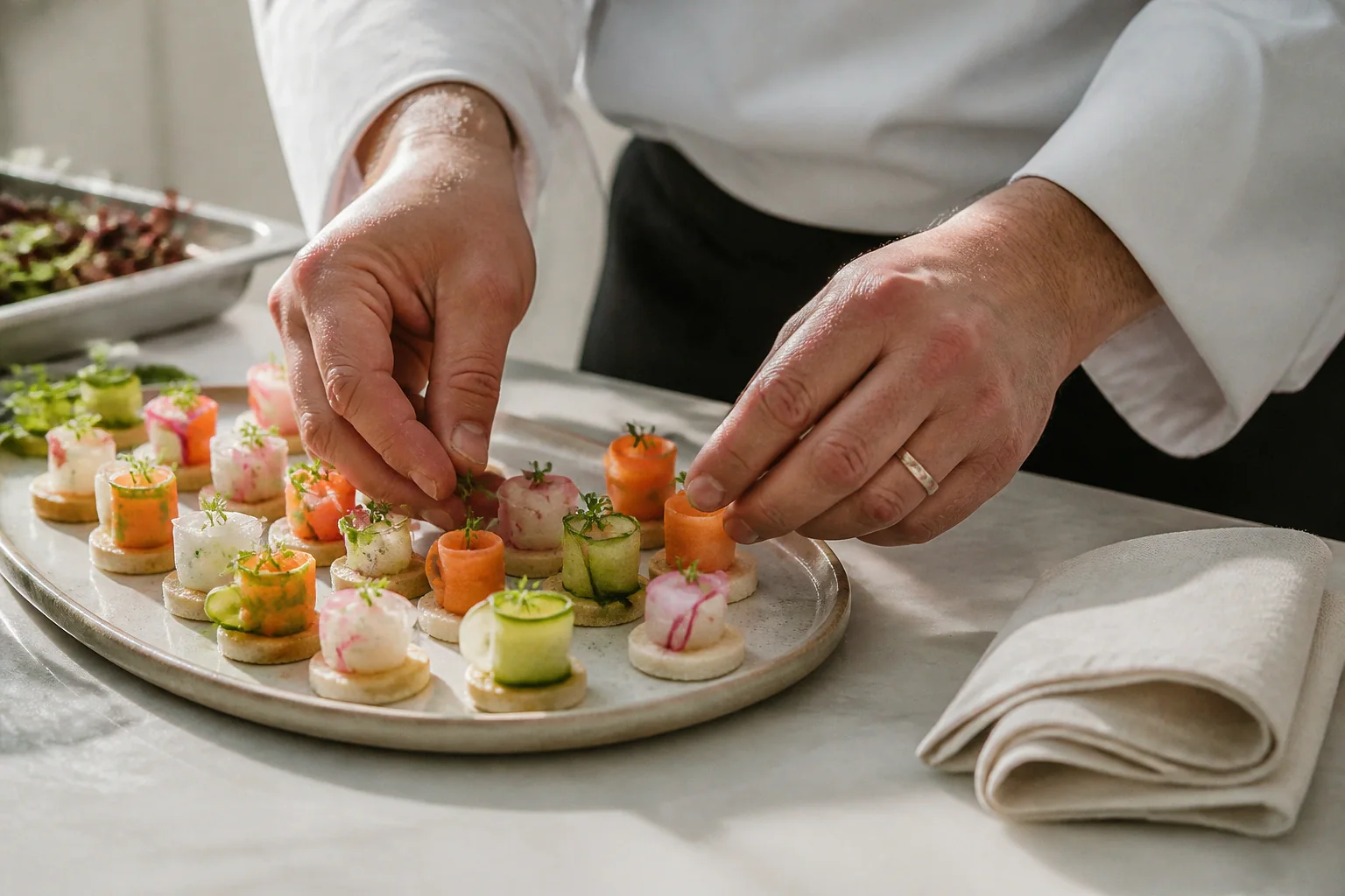 Préparations salées pour un cocktail de mariage — illustration générée par IA