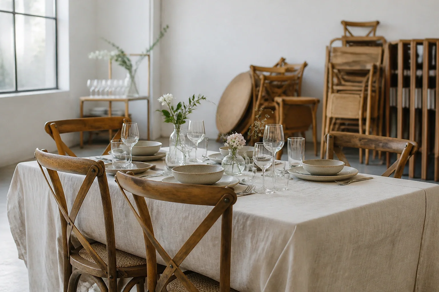 Mobilier et vaisselle pour une réception de mariage — illustration générée par IA