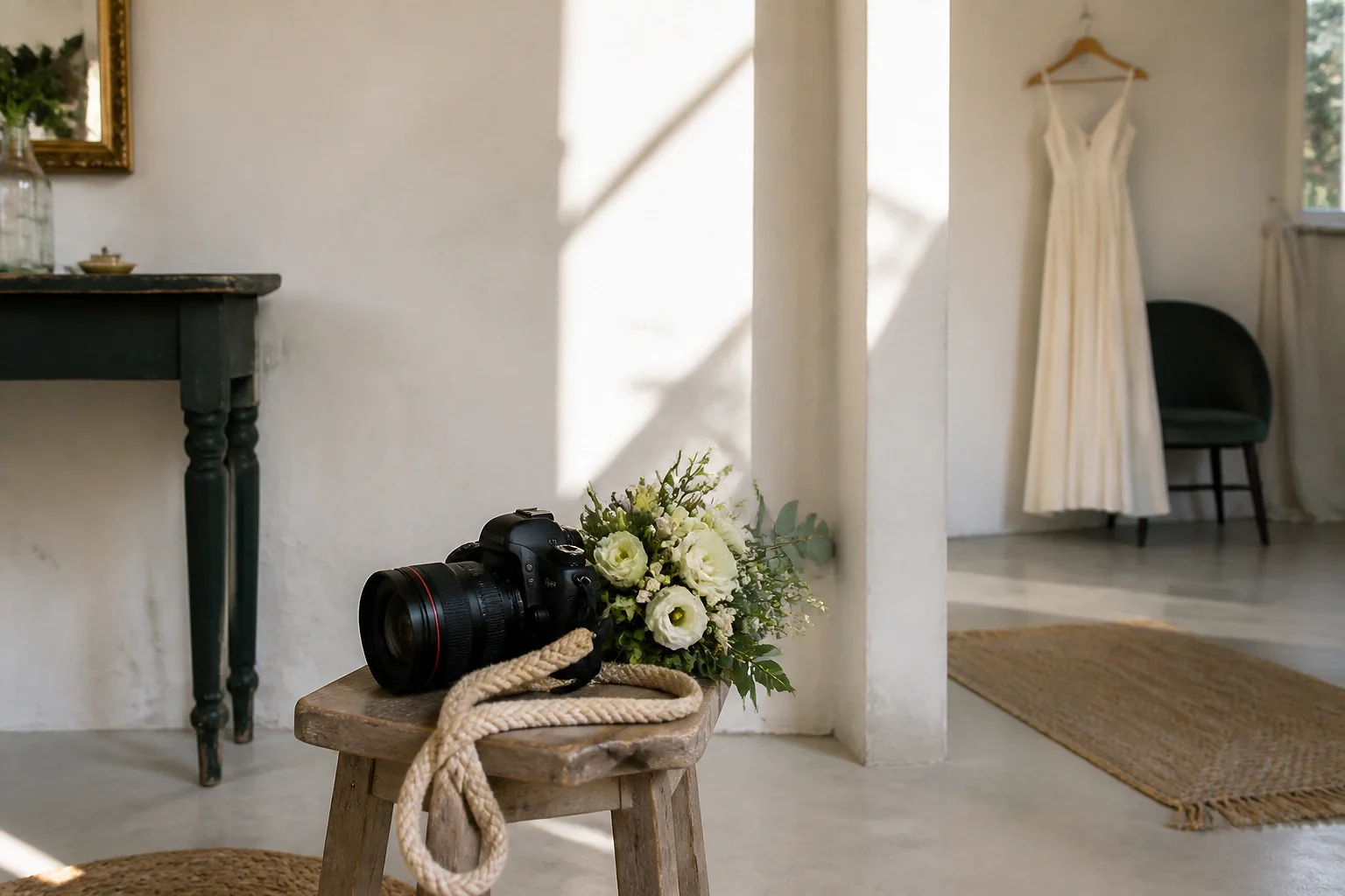 Appareil photo et accessoires de reportage de mariage — illustration générée par IA