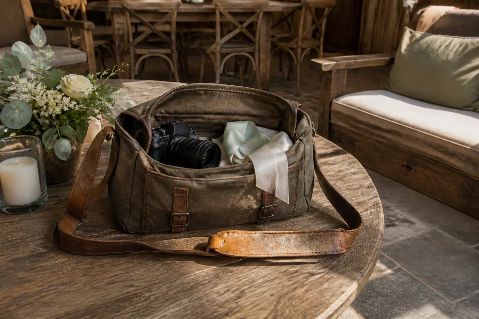 Appareil photo et accessoires de reportage de mariage — illustration générée par IA