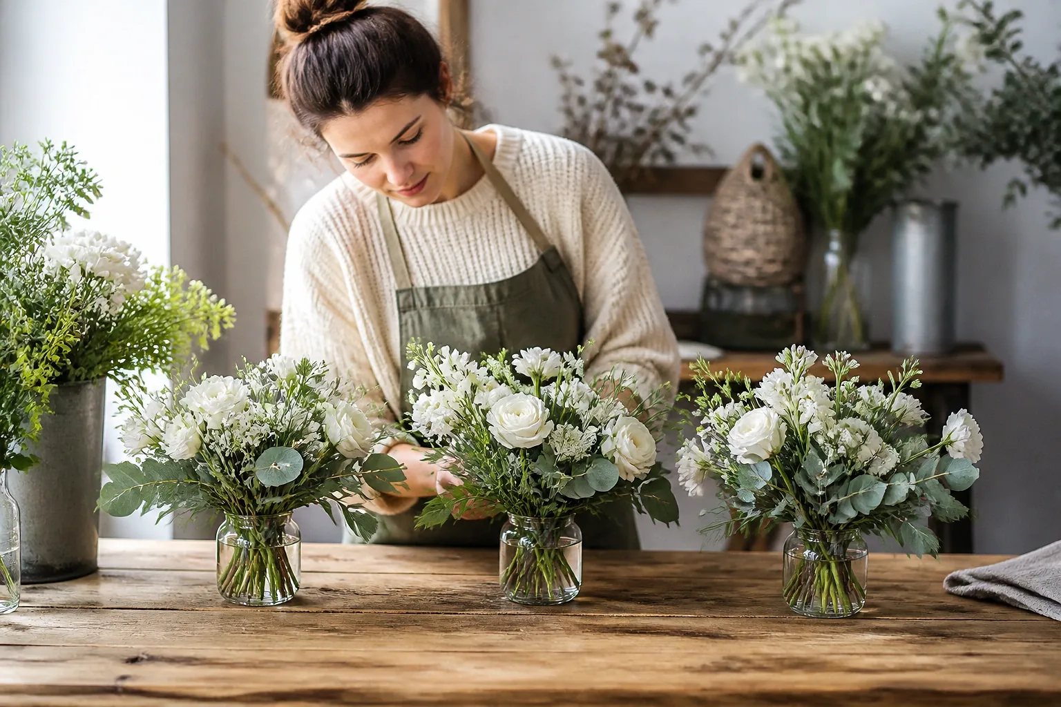 Préparation florale pour un mariage — illustration générée par IA
