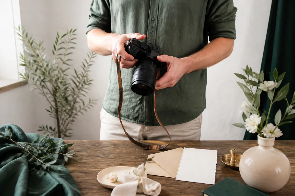Appareil photo et accessoires de reportage de mariage — illustration générée par IA