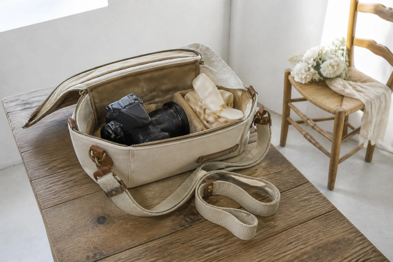Appareil photo et accessoires de reportage de mariage — illustration générée par IA