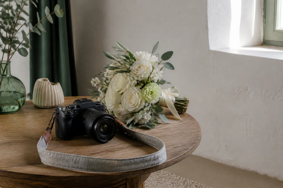 Appareil photo et accessoires de reportage de mariage — illustration générée par IA