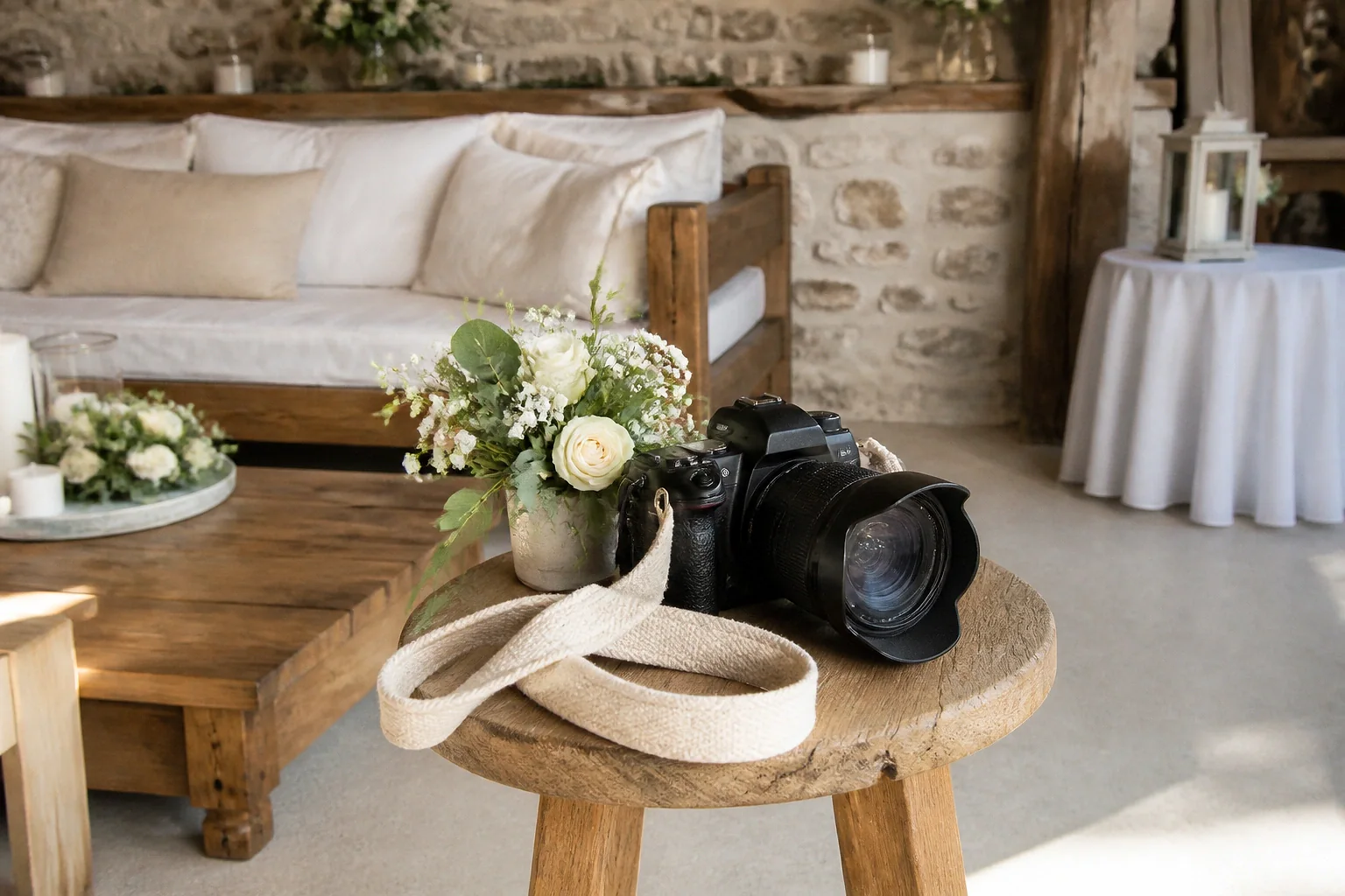 Appareil photo et accessoires de reportage de mariage — illustration générée par IA