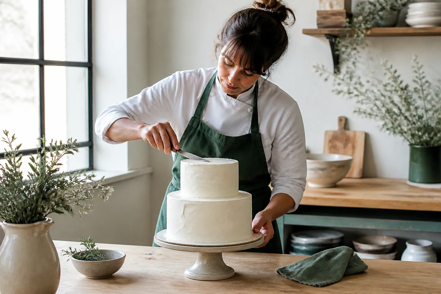 Gâteau de mariage préparé dans un atelier — illustration générée par IA