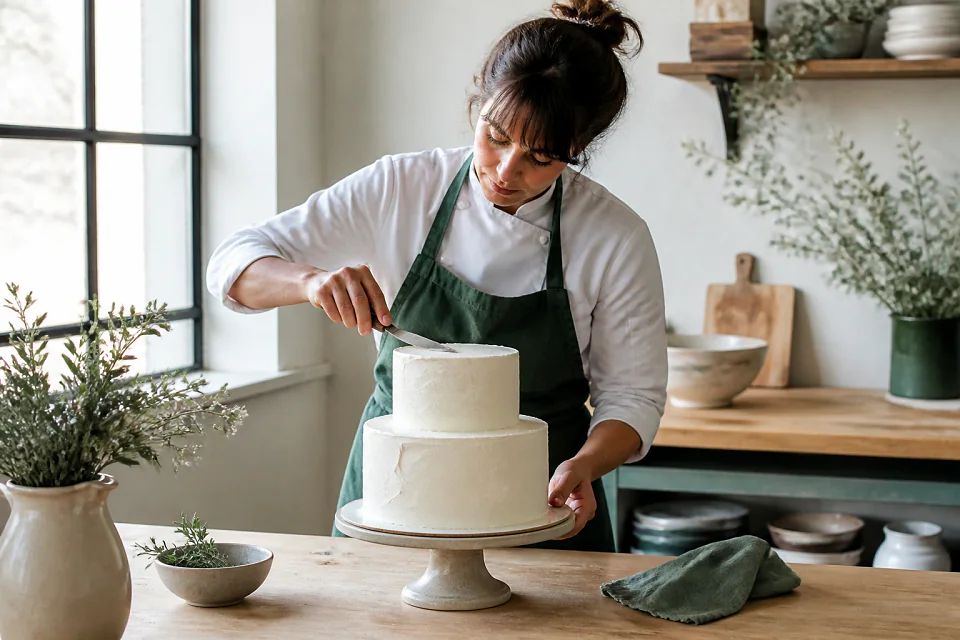 Gâteau de mariage préparé dans un atelier — illustration générée par IA