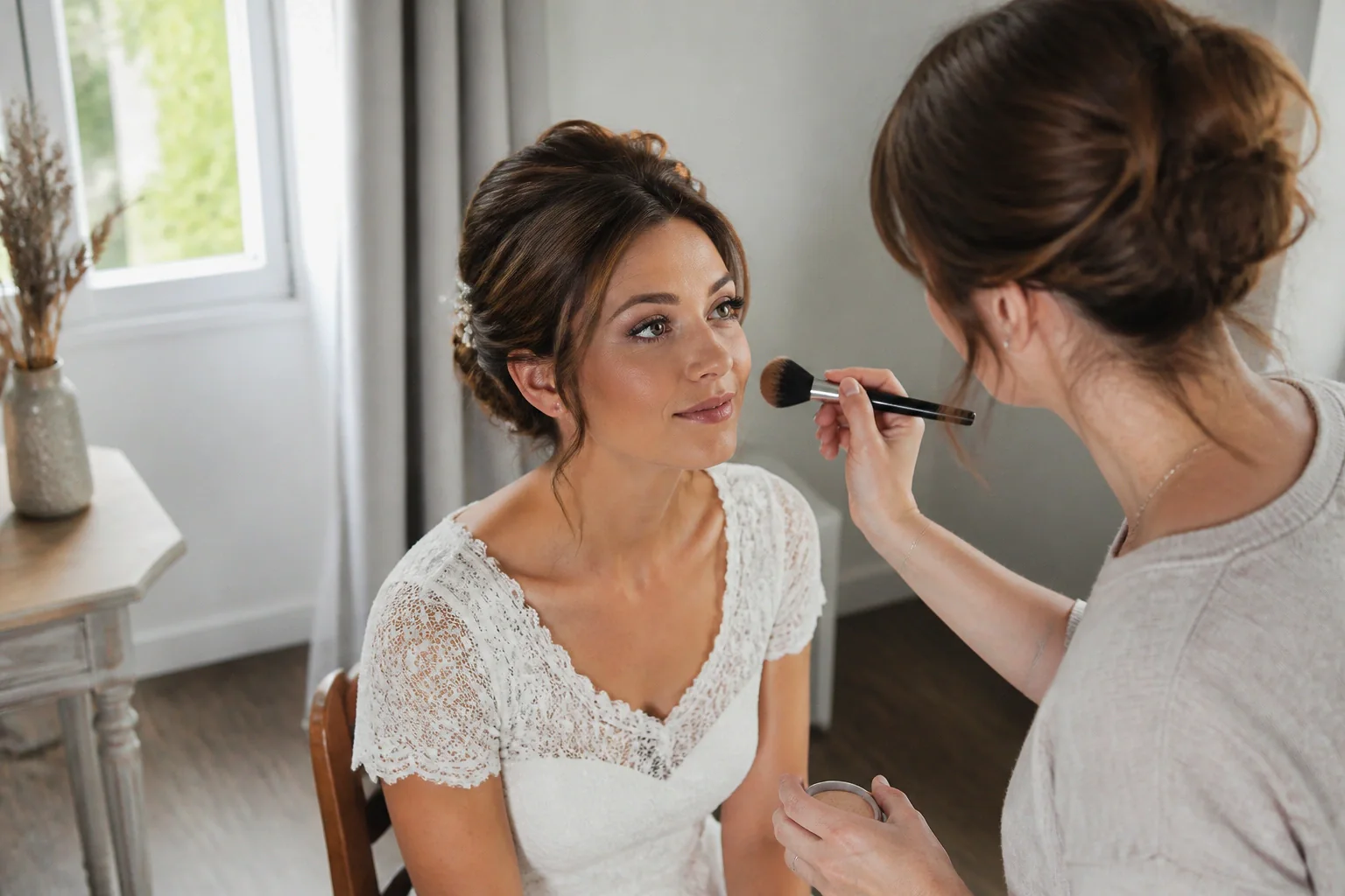 Préparation d’un maquillage de mariage — illustration générée par IA