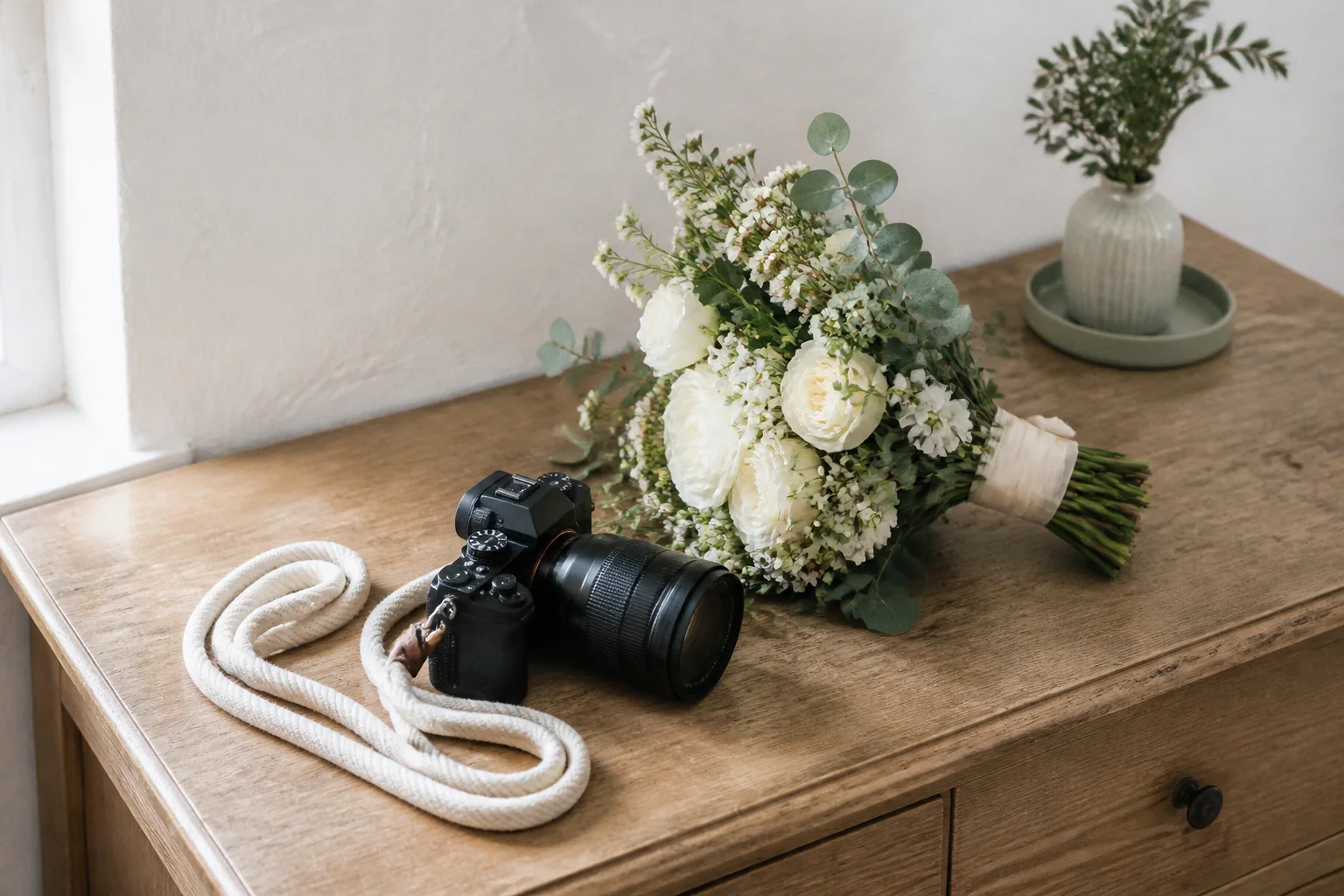 Appareil photo et accessoires de reportage de mariage — illustration générée par IA