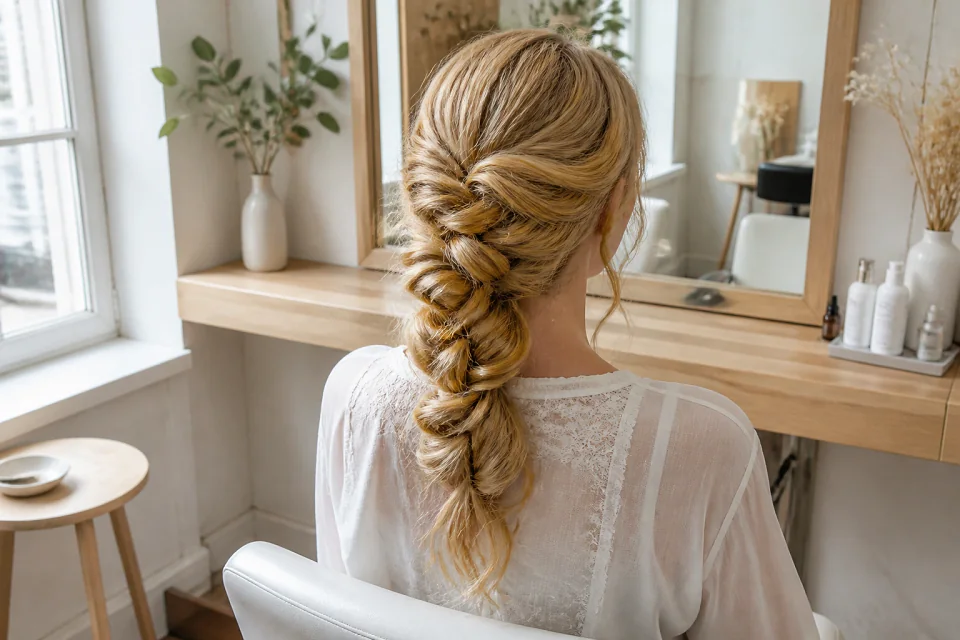 Coiffure de cérémonie vue pendant la préparation — illustration générée par IA